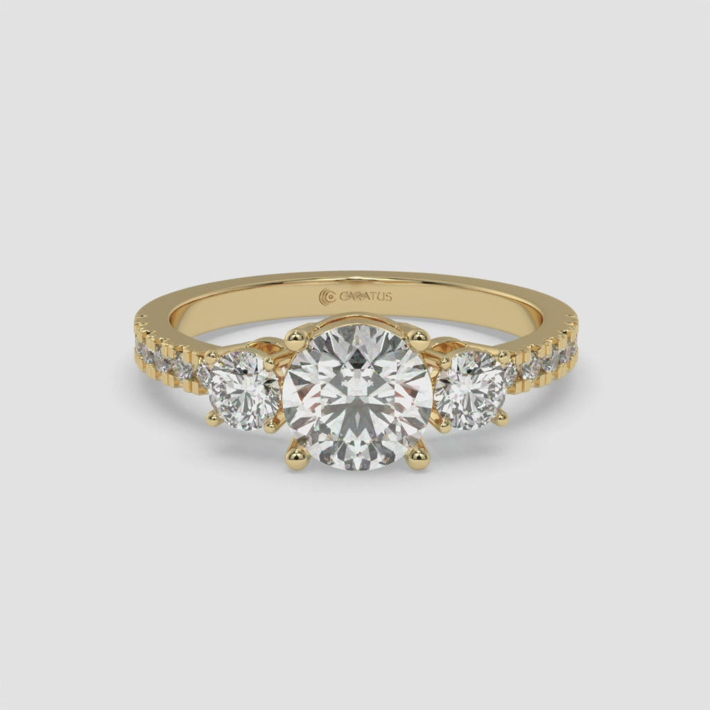 1.48 CT Round Diamond Three-Stone Yellow Gold Engagement Ring