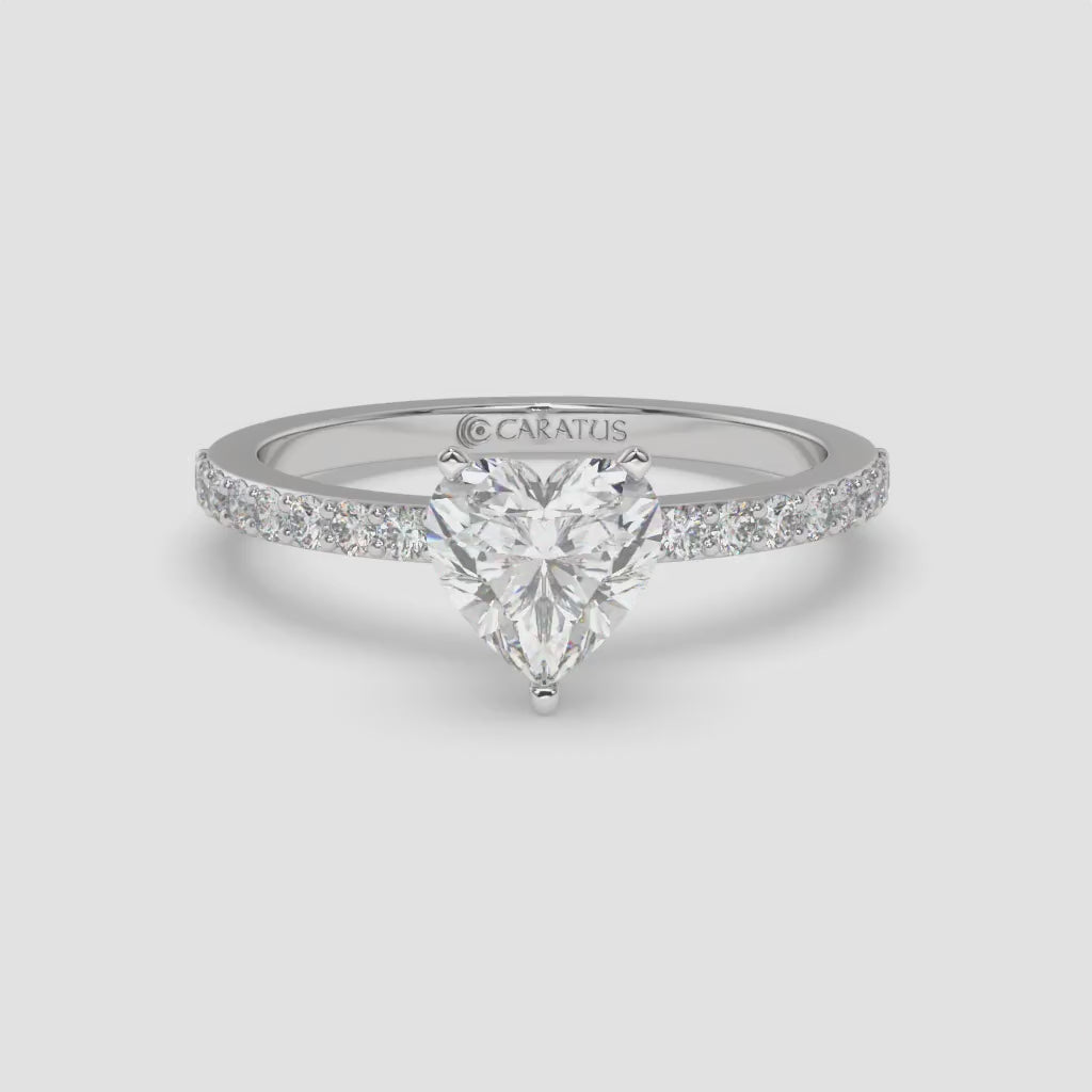 White Gold Heart-cut diamond Solitaire Ring with Channel-Set Diamonds