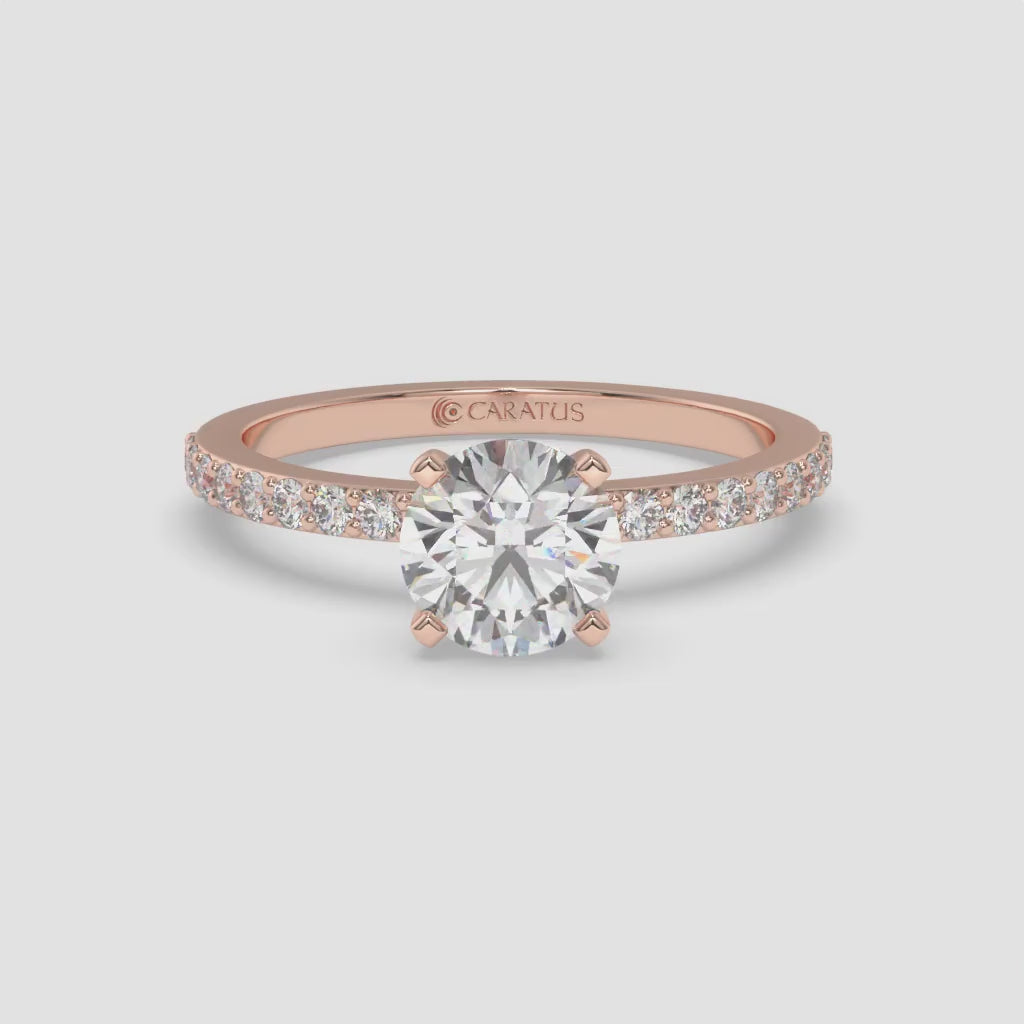Cushion-cut diamond Ring with Channel-Side Diamonds in Rose Gold