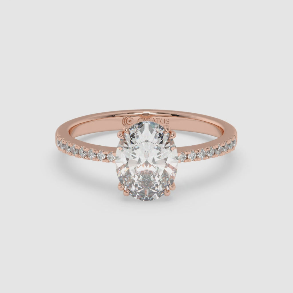 Rose Gold Oval-Cut Diamond Pavé Ring with Radiant Sparkle