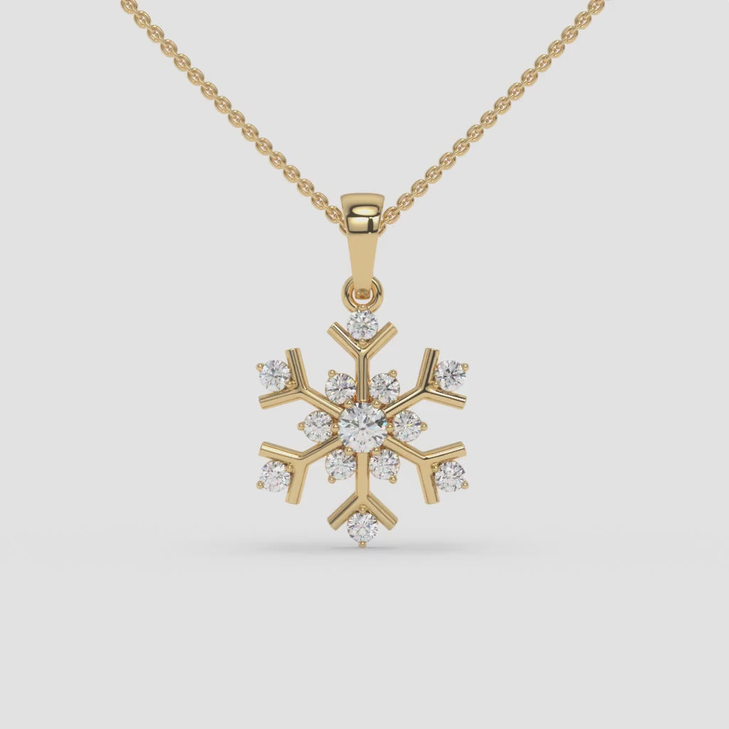 Whimsical Snowflake Diamond Yellow Gold Necklace