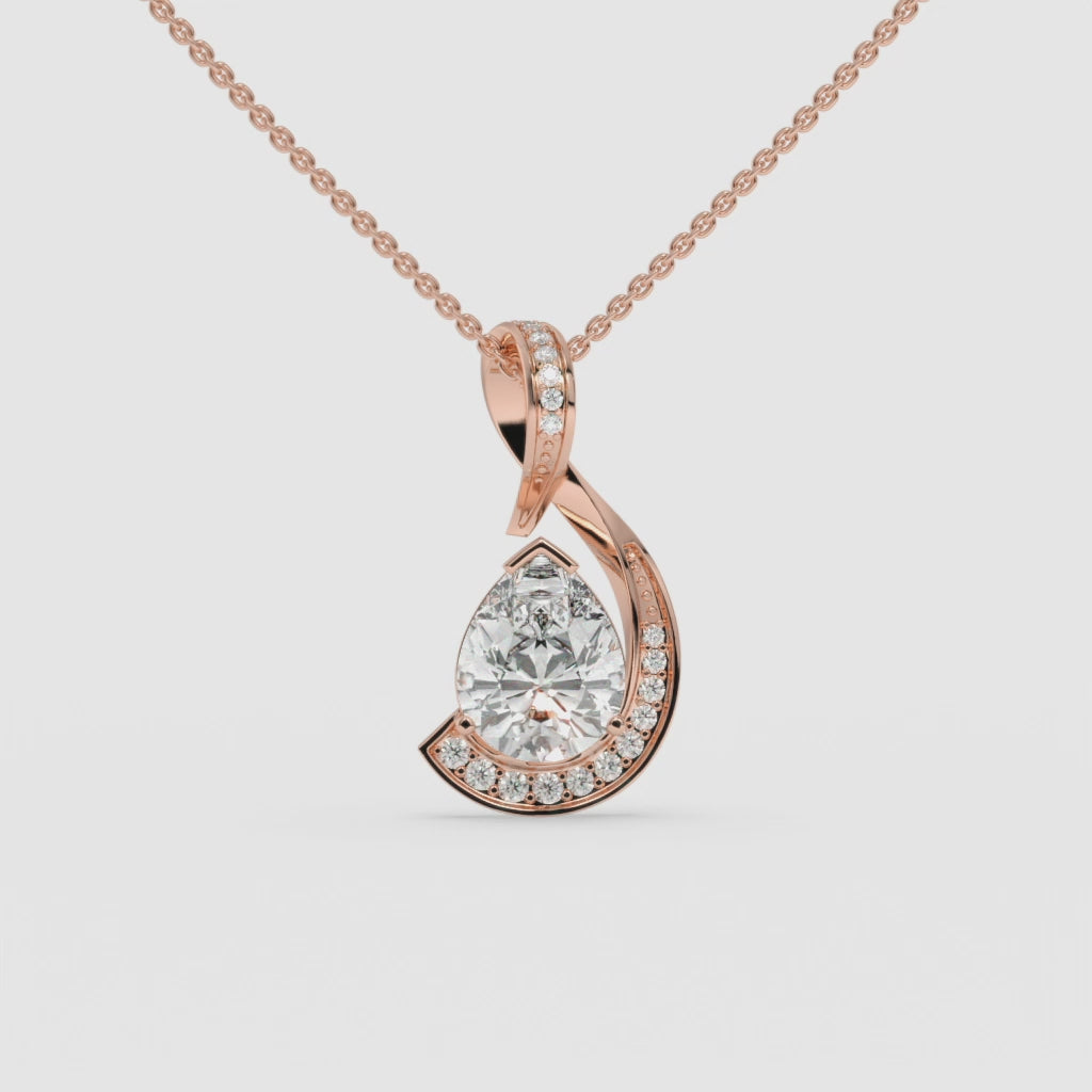 Rose Gold Pear-Shaped Diamond Pendant with Round Diamonds