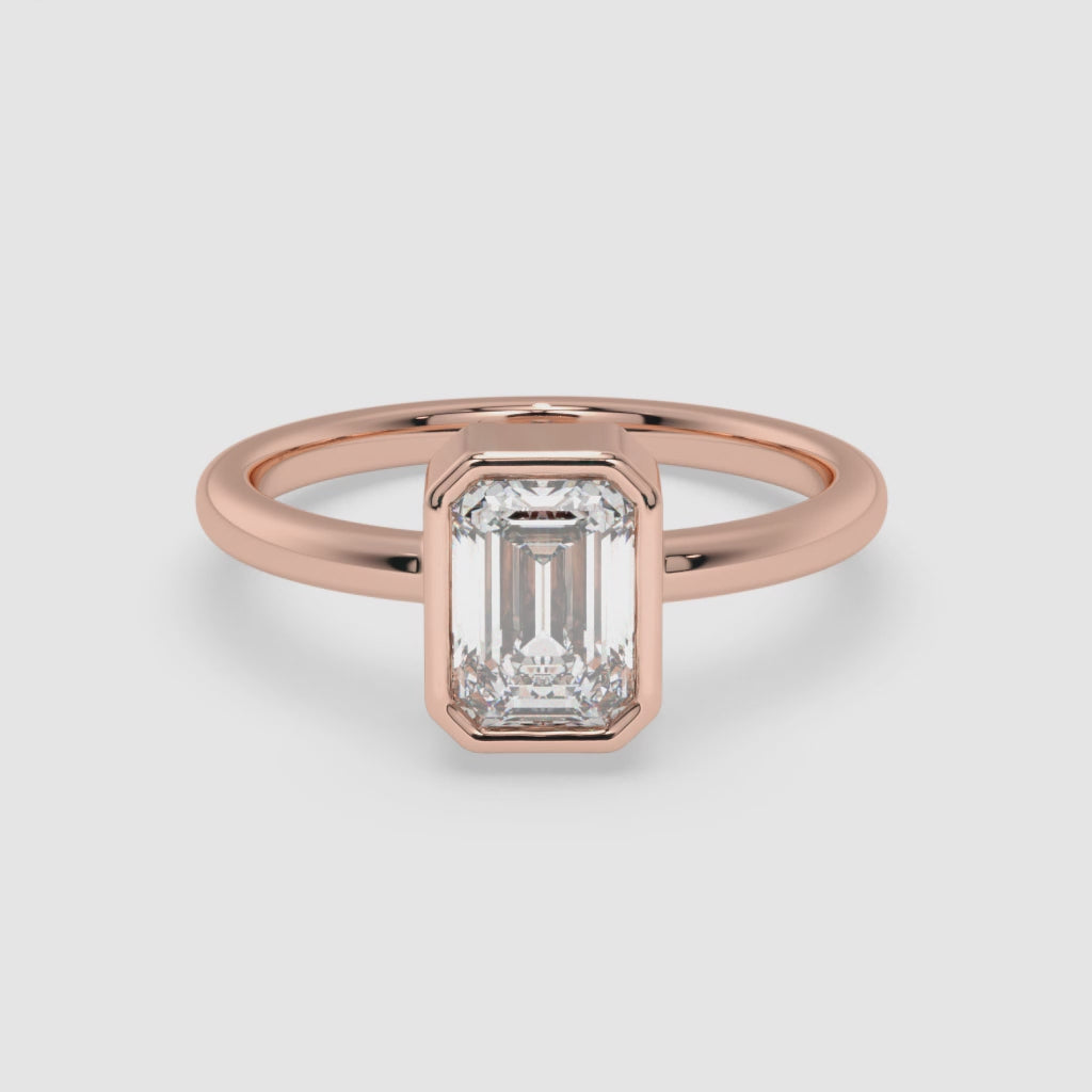 1.00 CT Rose Gold Emerald-Cut Diamond Engagement Ring
