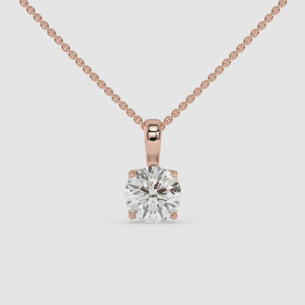 Solitaire Rose Gold Diamond Pendant with 1.00 CT Round Diamond