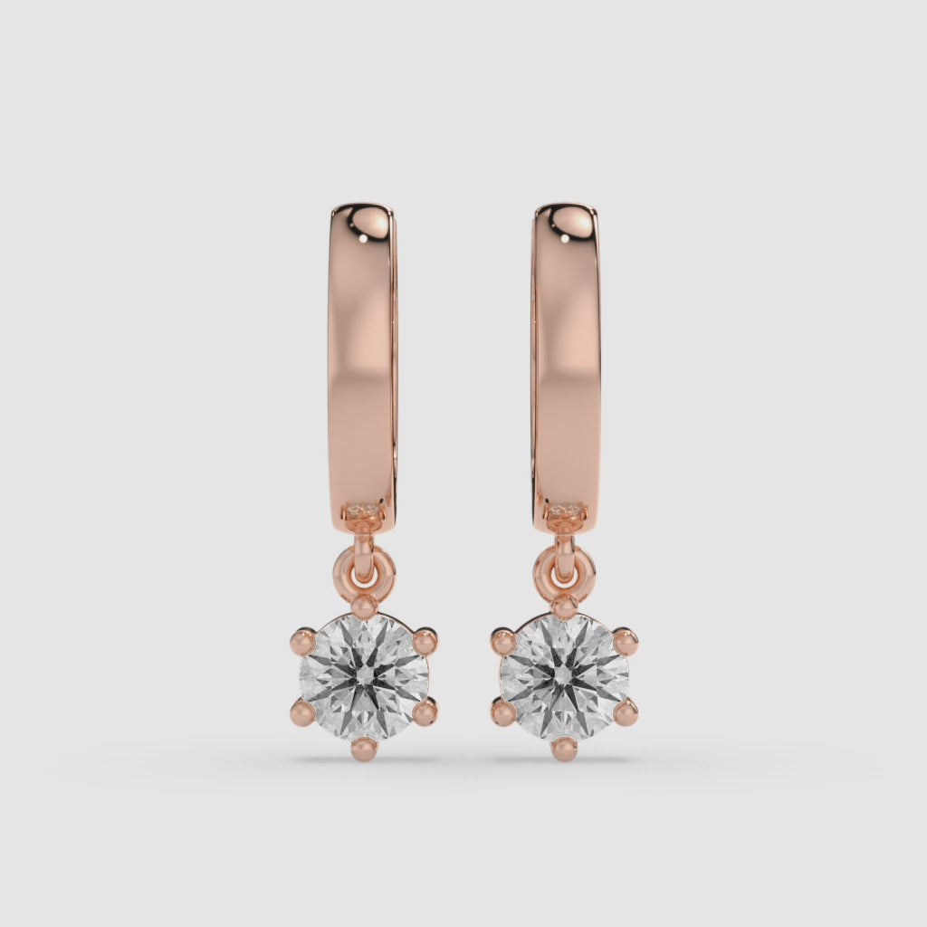 14K Round-Cut Diamond Drop Hoop Earrings in Rose Gold