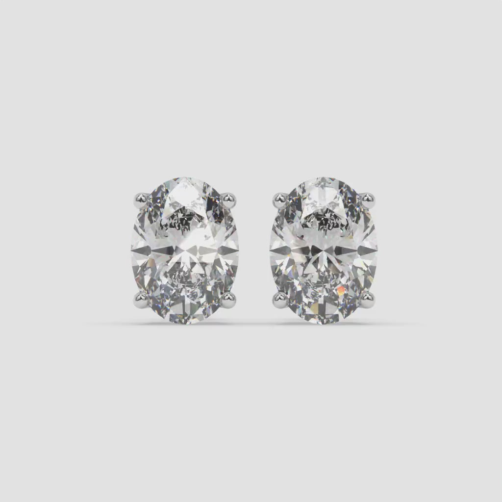 Classic Oval-Shaped Diamond Stud White Gold Earrings