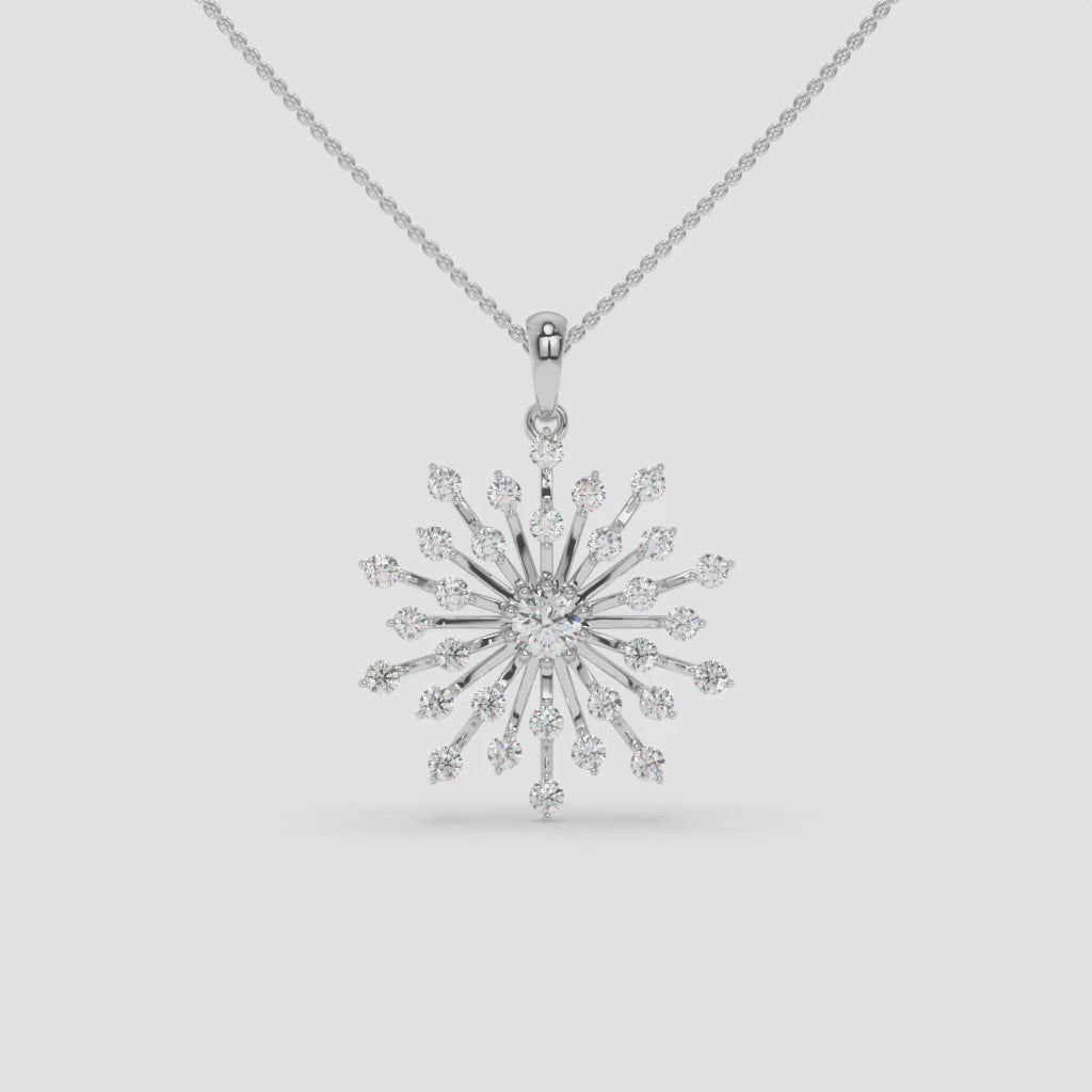Sunburst White Gold Diamond Pendant with Round-Cut Center Stone