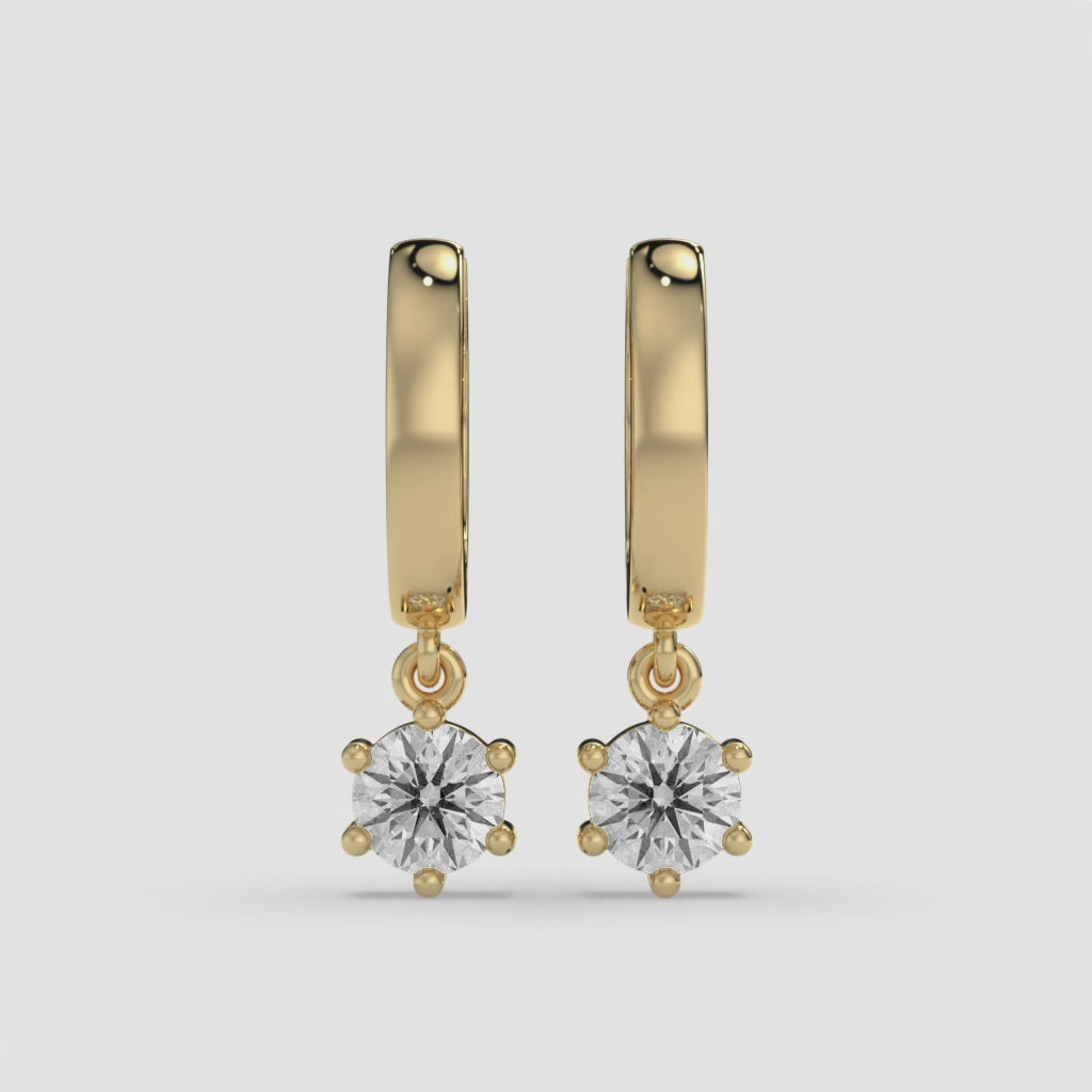 14K Round-Cut Diamond Drop Hoop Earrings in Yellow Gold