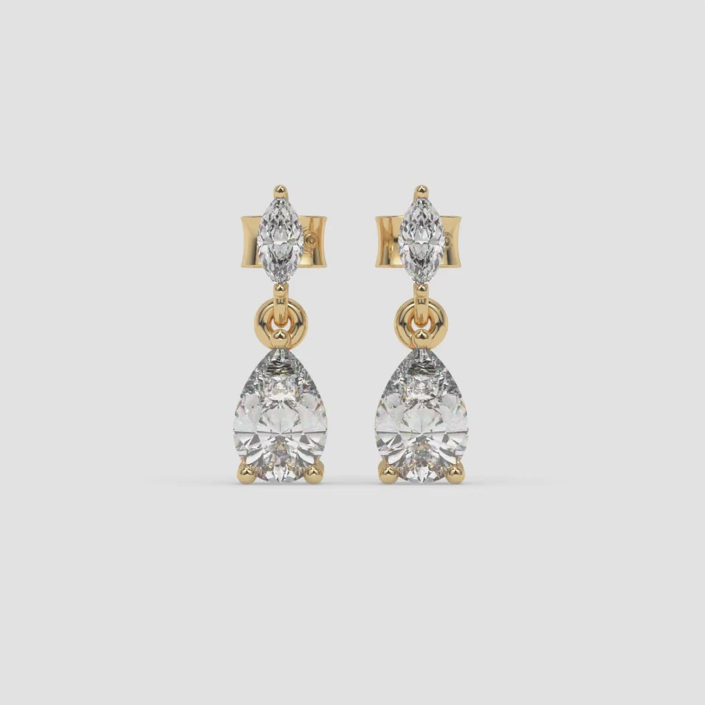 Yellow Gold Pear and Marquise Diamond Cluster Earrings