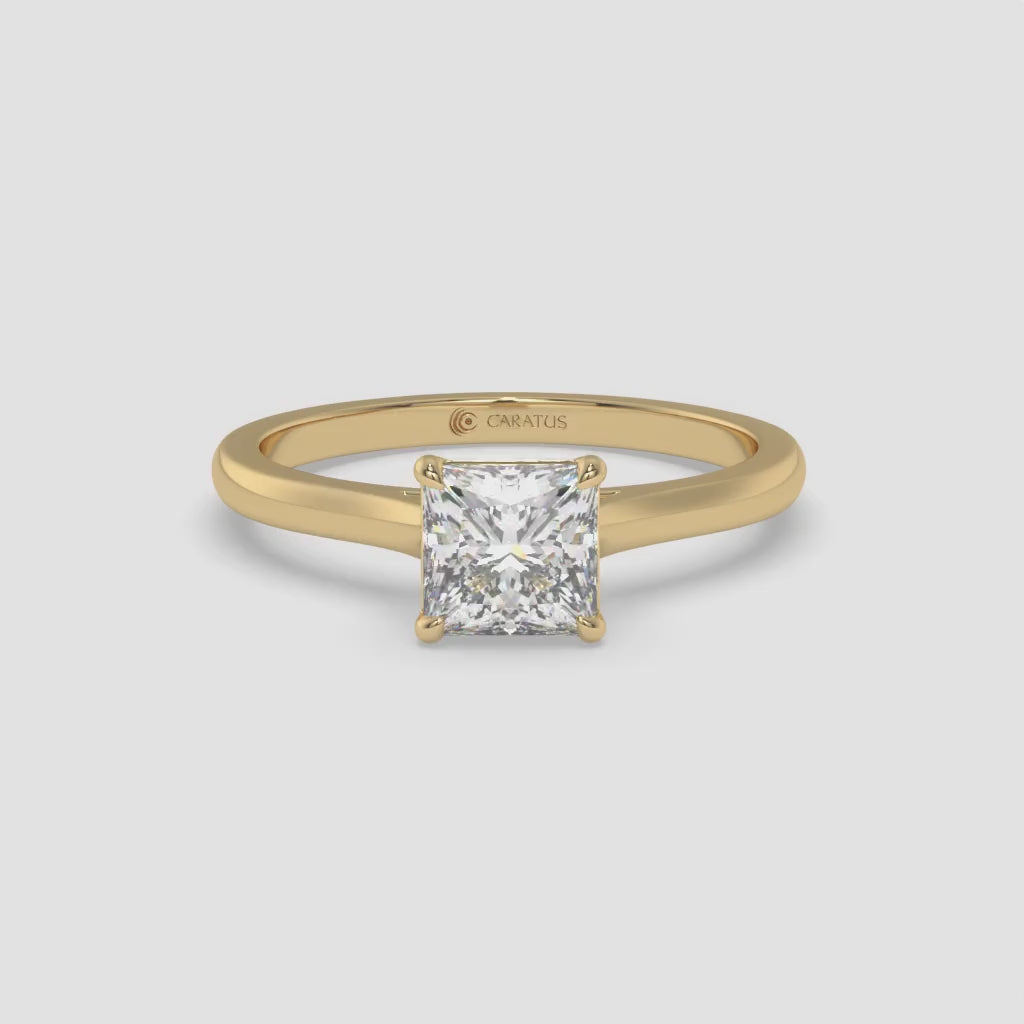 Yellow Gold Princess-Cut Diamond Cathedral Ring in 1.00 CT