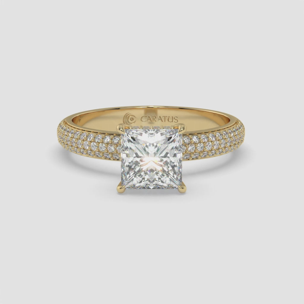 1.25 CT Princess Cut Diamond Yellow Gold Ring with Round Diamonds