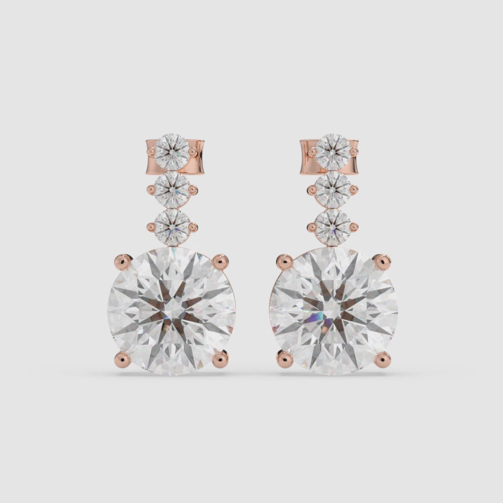 1.00 CT Studs and Drops Rose Gold Round Diamond Earrings
