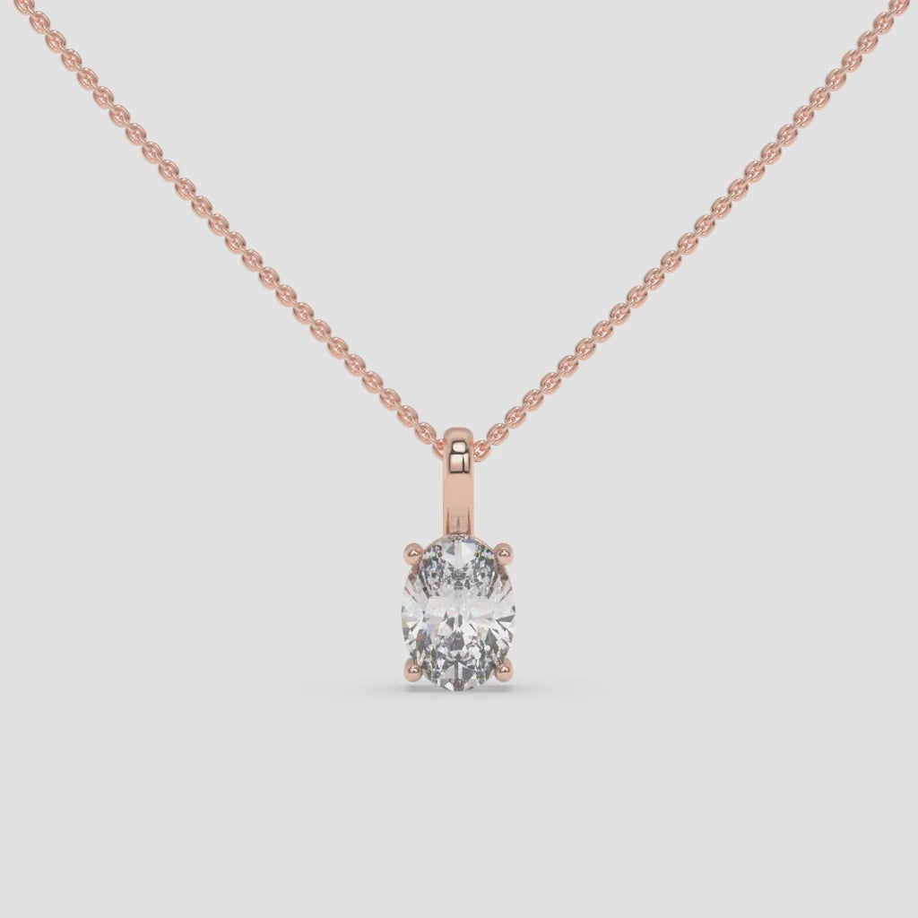 Rose Gold Oval-Shaped Diamond Solitaire Pendant