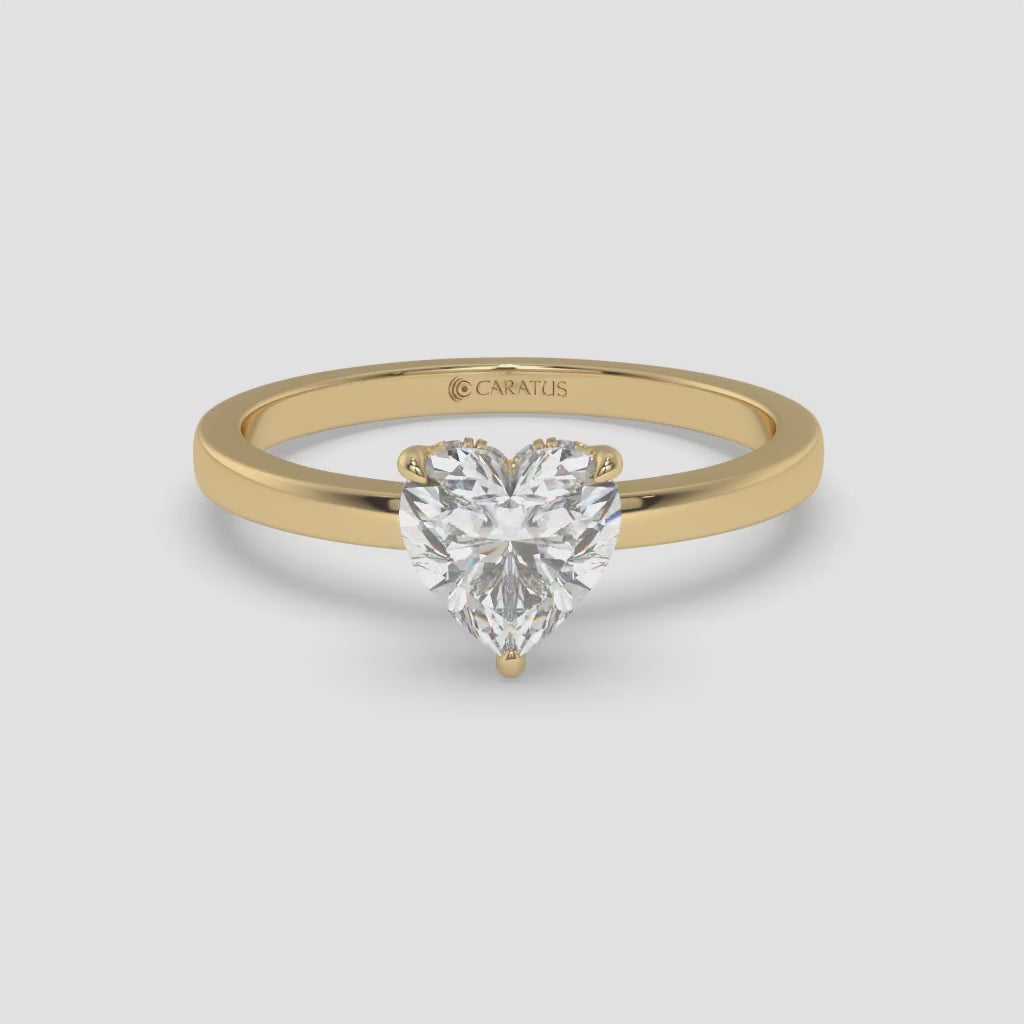 Heart Diamond Yellow Gold Ring with Round Side Diamonds