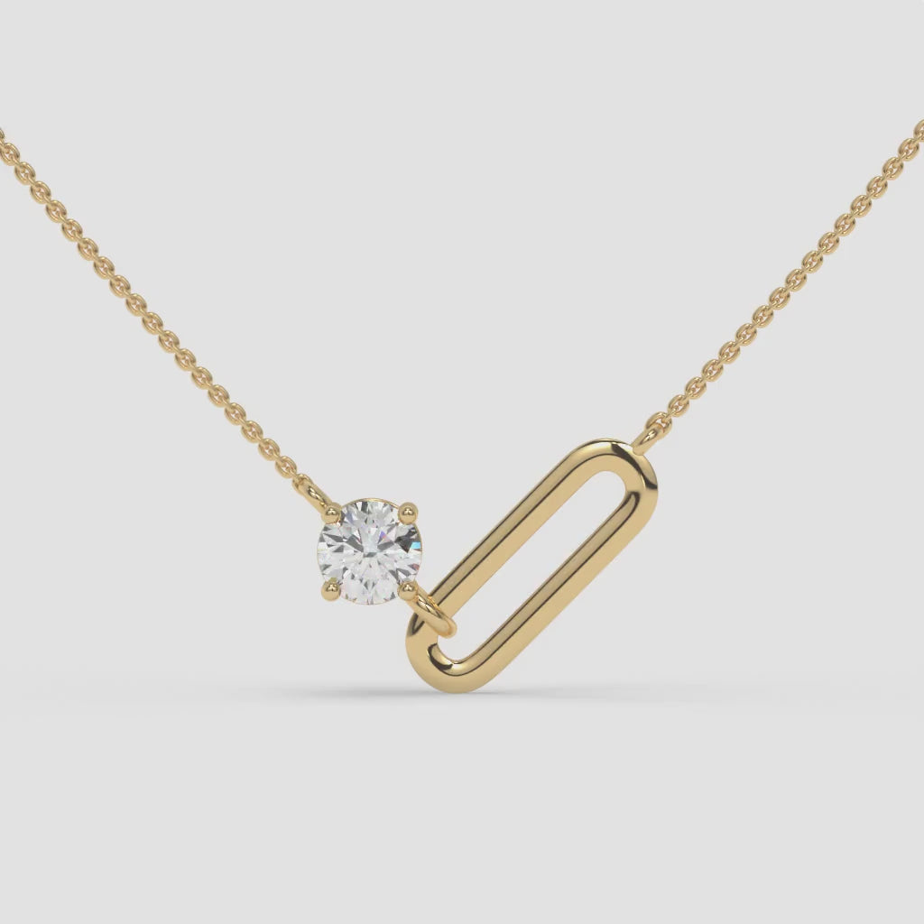 Intertwined Oval and Round Diamond Rectangle Yellow Gold Pendant