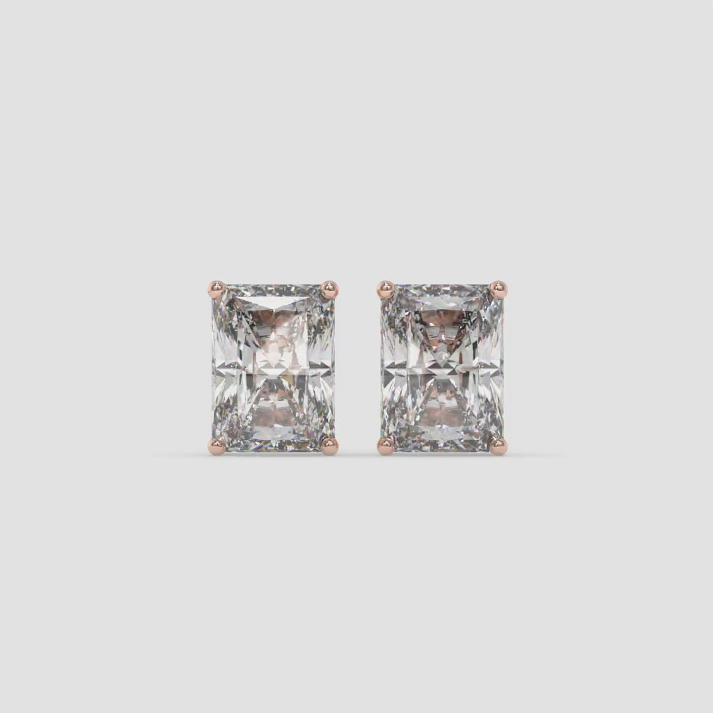 Rose Gold Emerald-Cut Diamond Stud Earrings