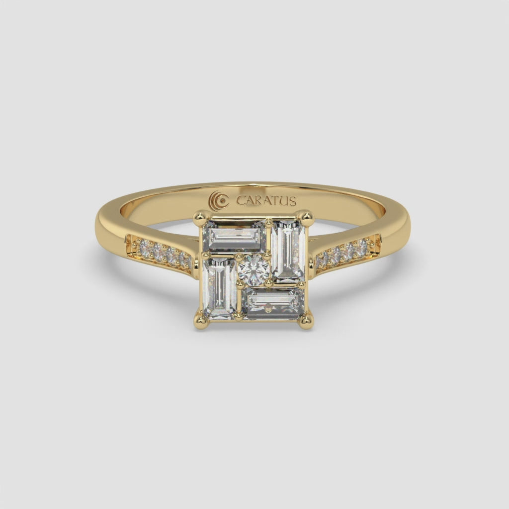 0.58 CT Baguette and Round Diamond Yellow Gold Ring