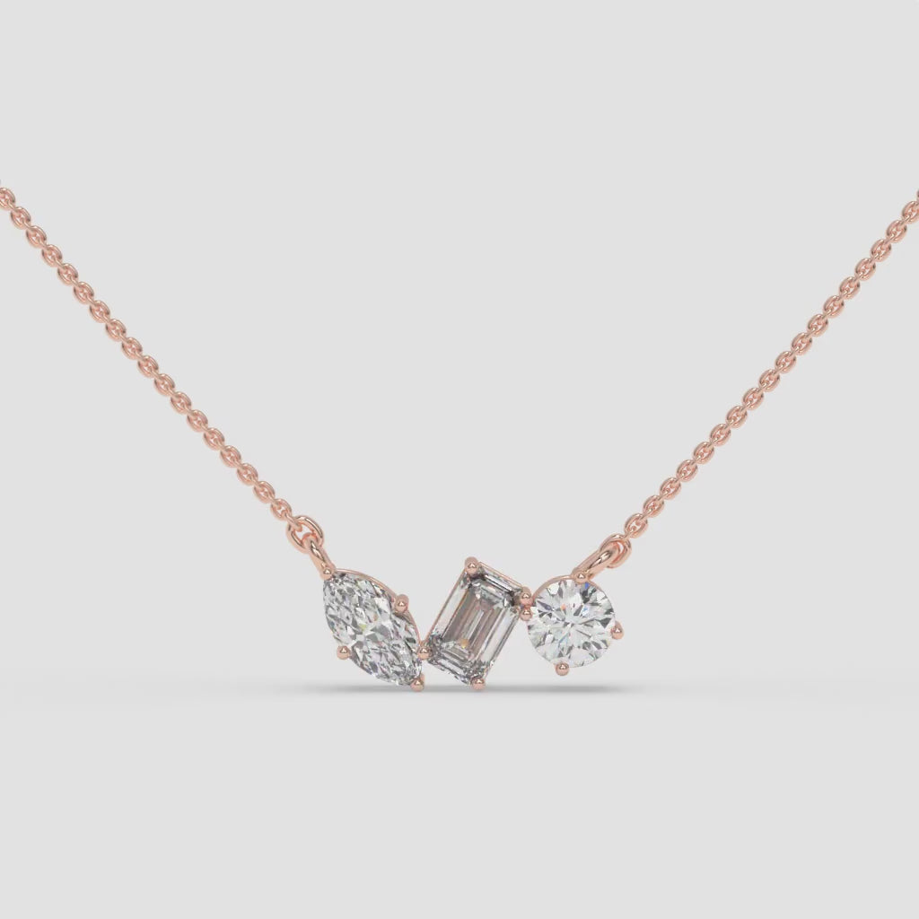 Three-Diamond Pendant Necklace in Rose Gold