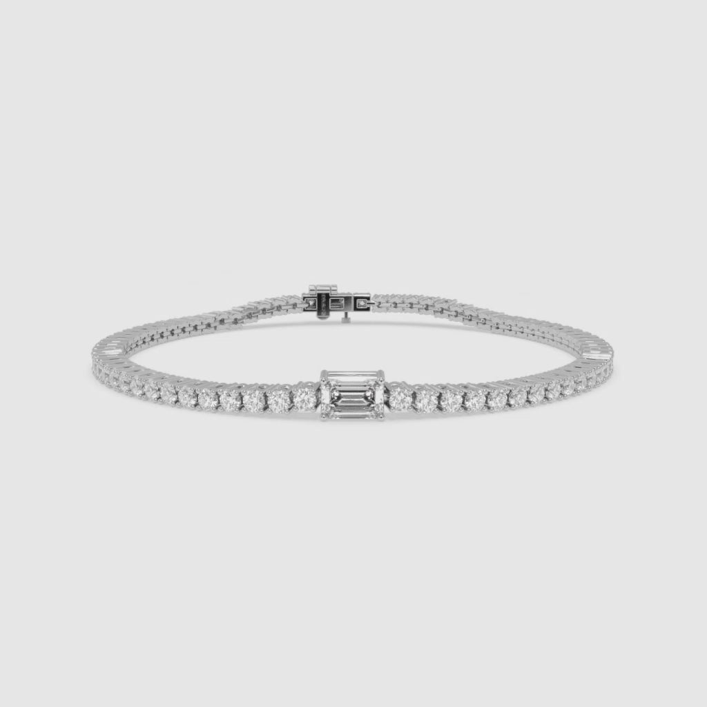 White Gold Emerald-Cut Diamond Bracelet with Round Diamonds