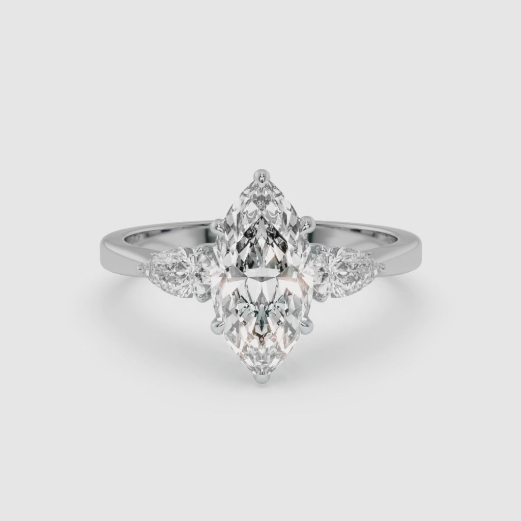 1.50 CT Marquise and Pear-Shaped Diamond White Gold Ring
