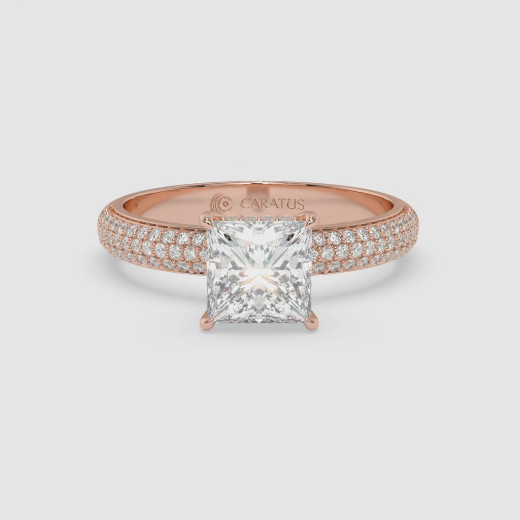 1.25 CT Princess Cut Diamond Rose Gold Ring with Round Diamonds