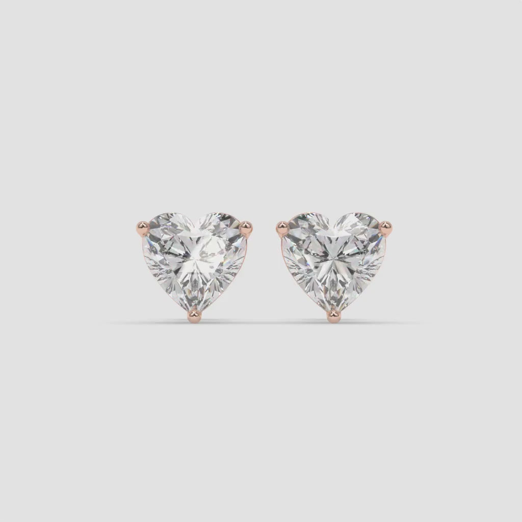 Rose Gold Heart-Shaped Diamond Stud Earrings