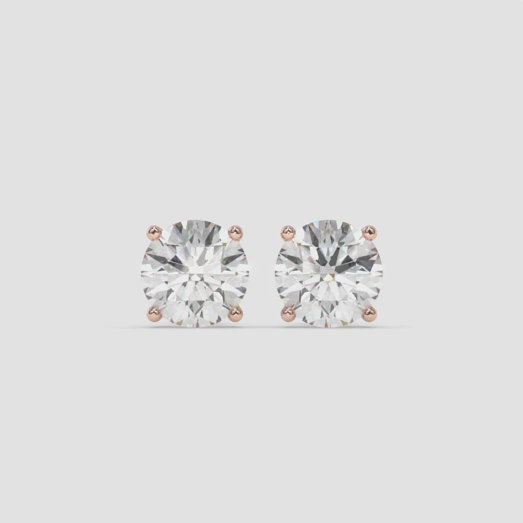 Classic Round Diamond Stud Earrings in 14K Rose Gold