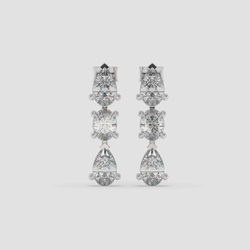 Pear and Oval Diamond Cluster White Gold Earrings