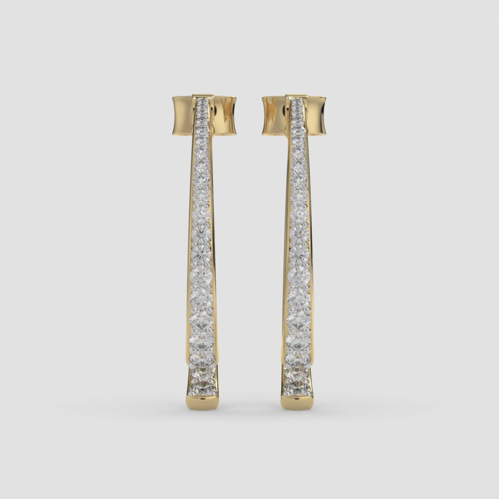 Split Hoop Earrings with 1.44 CT Yellow Gold Round-Cut Diamonds