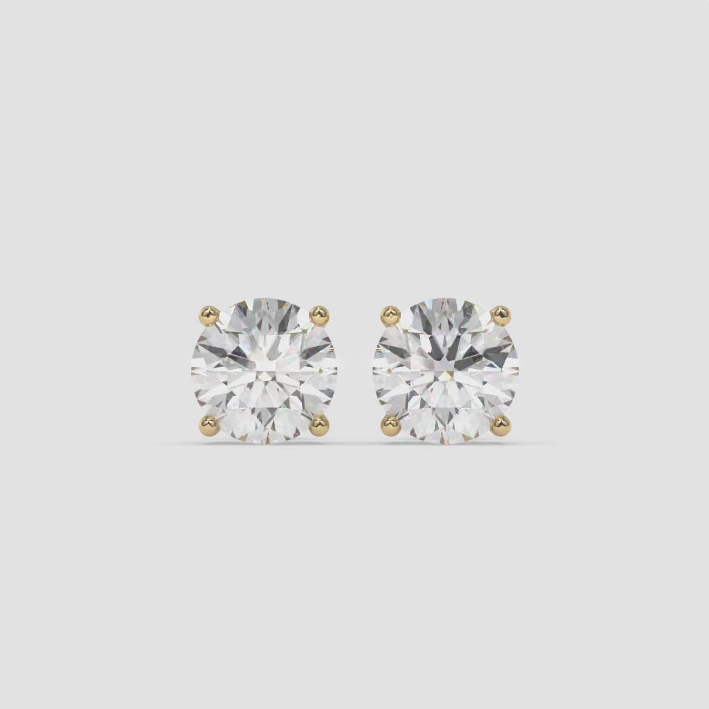 Classic Round Diamond Stud Earrings in 14K Yellow Gold
