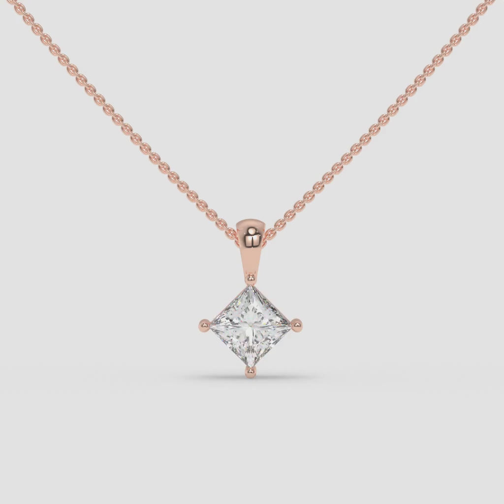 1.00 CT Princess-Cut Diamond Rose Gold Pendant with Minimalist Design