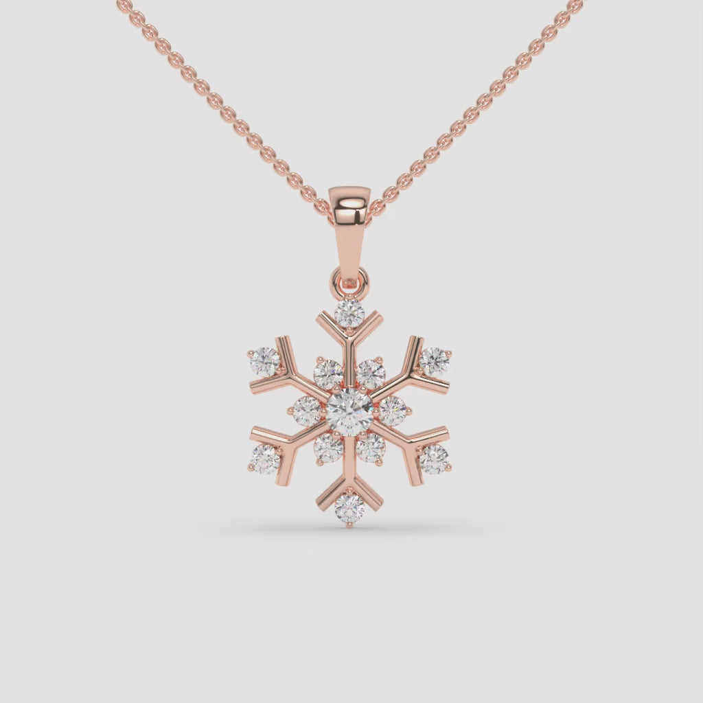 Whimsical Snowflake Diamond Rose Gold Necklace