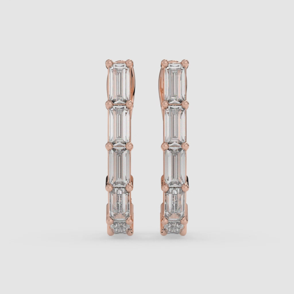 Baguette-Cut Diamond Hoop Earrings in 14K Rose Gold
