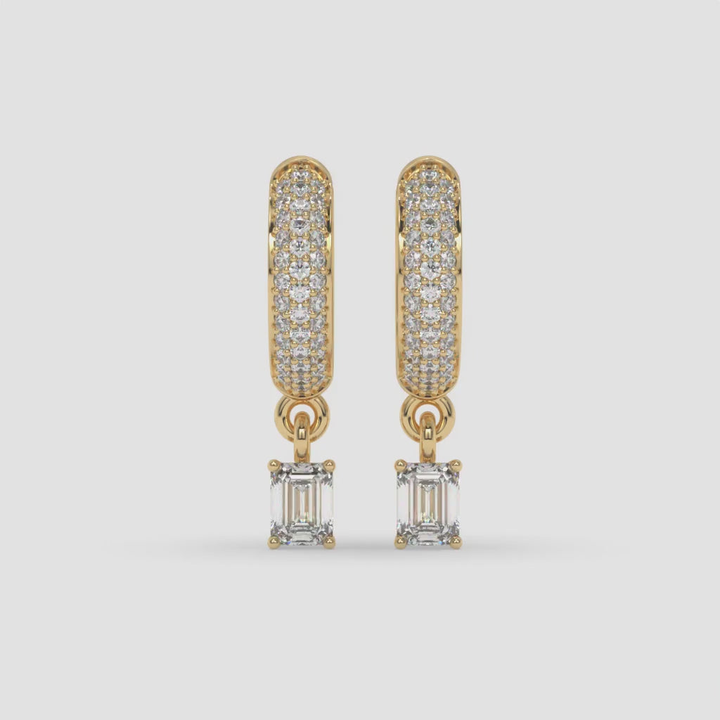 Emerald-Cut Diamond Hoop Earrings in Yellow Gold