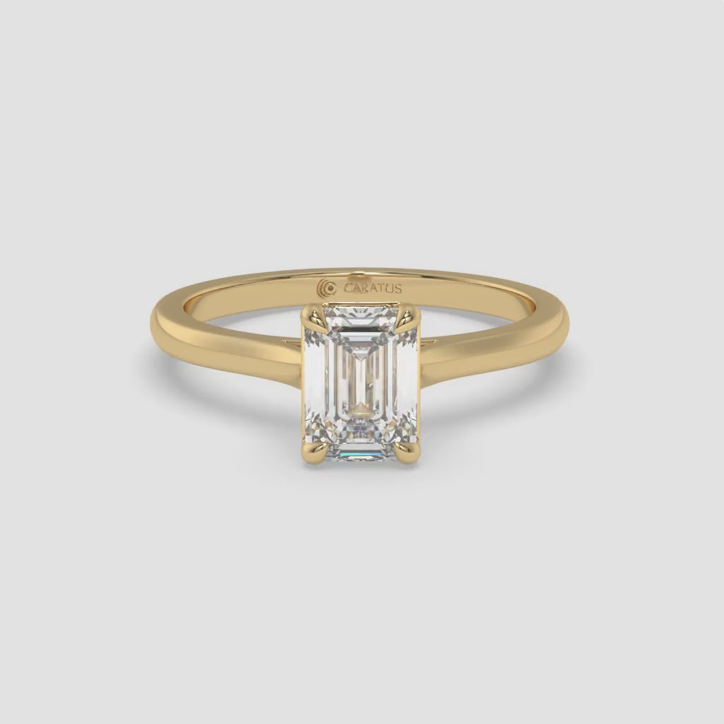 Yellow Gold Cathedral Emerald-Cut Diamond Ring with Round Accents