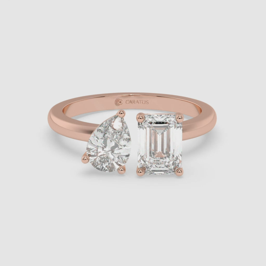 1.00 CT Rose Gold Pear-Cut Engagement Ring with Emerald Side Diamond