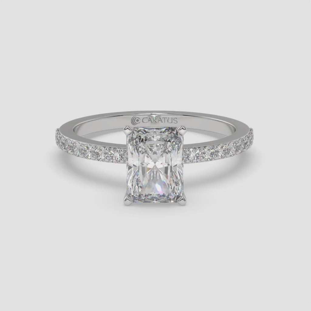 White Gold Radiant-cut Solitaire Ring with Channel-Set Side Diamonds
