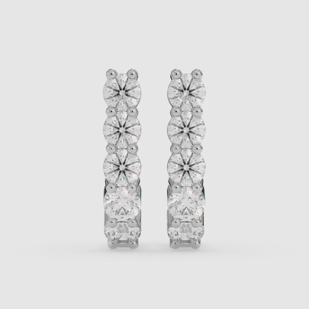 14K White Gold Round Cut Diamond Bar Earrings
