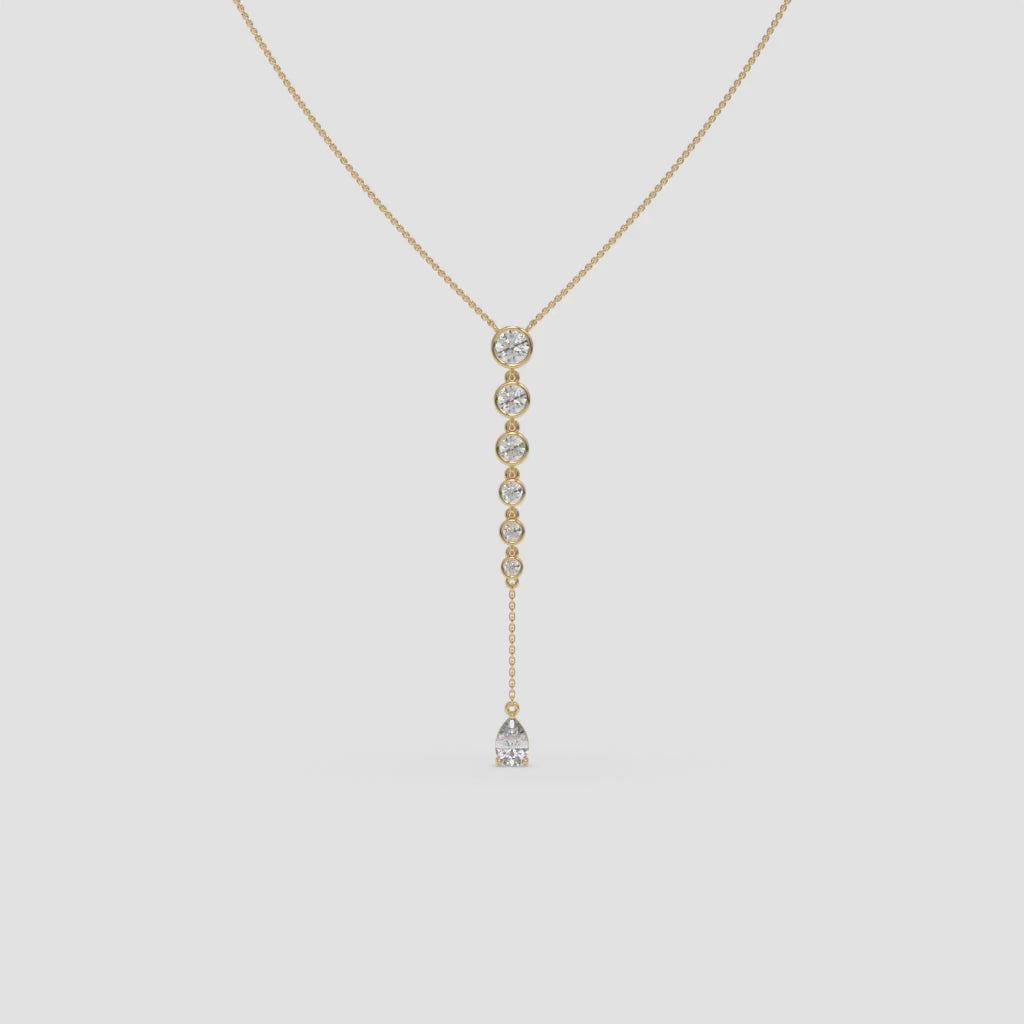 Yellow Gold Vertical Diamond Pendant with Pear and Round-Cut Stones