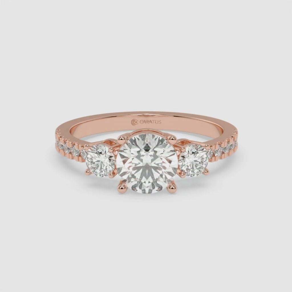 1.48 CT Round Diamond Three-Stone Rose Gold Engagement Ring