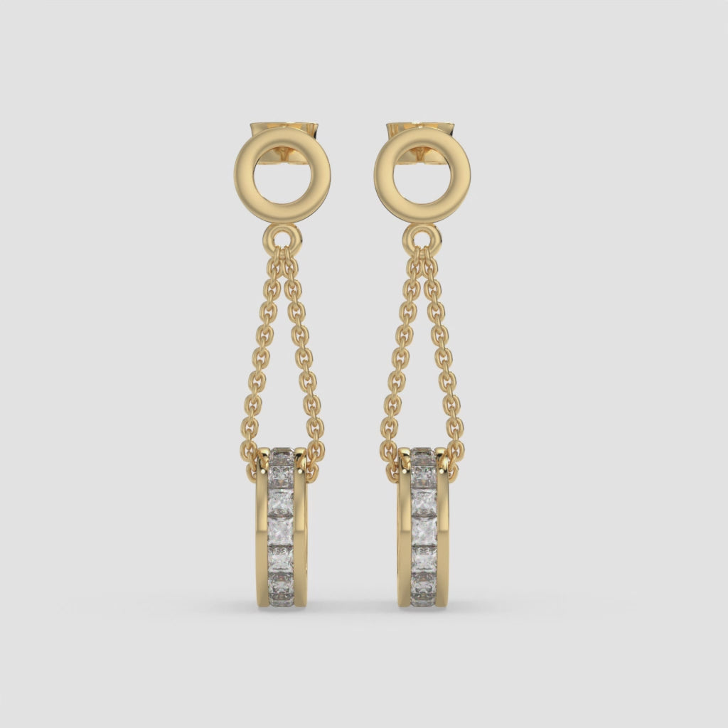 Yellow Gold Princess-Cut Diamond Drop Earrings with 0.48 CT Diamond