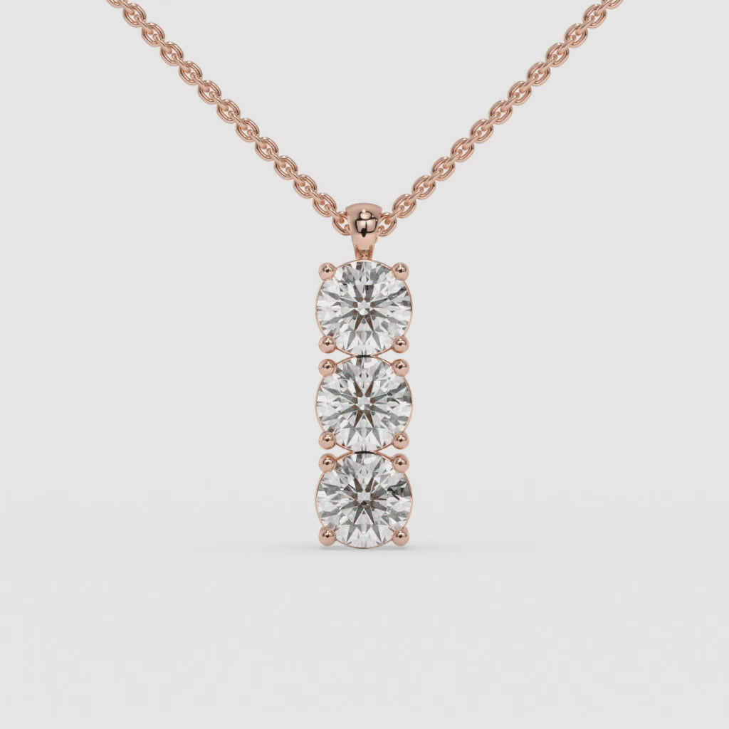 Rose Gold Triple Round-Cut Diamond Pendant in 14K Gold