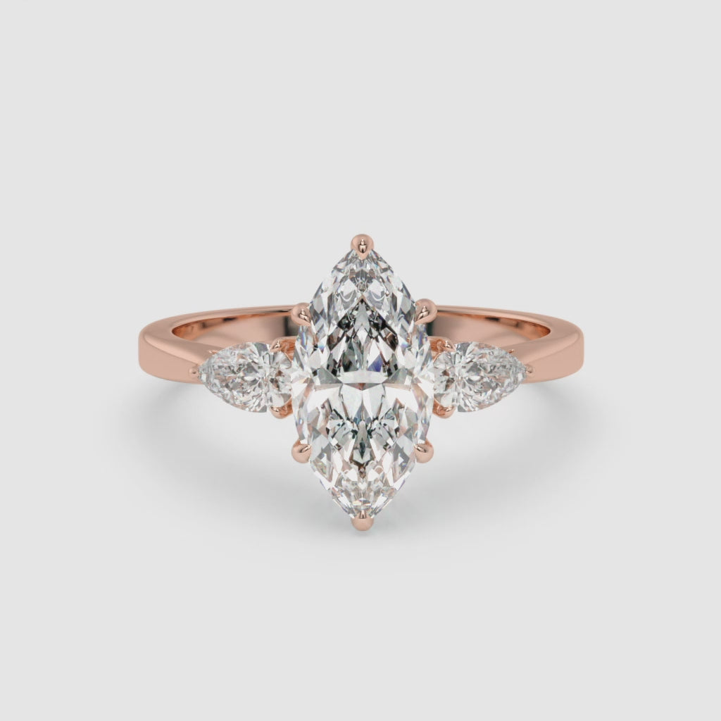 1.50 CT Marquise and Pear-Shaped Diamond Rose Gold Ring
