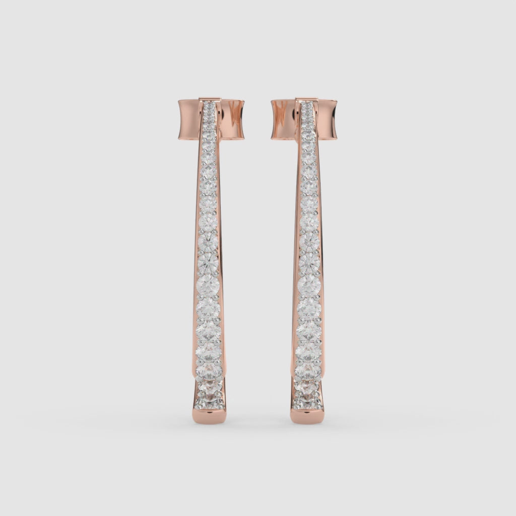 Split Hoop Earrings with 1.44 CT Rose Gold Round-Cut Diamonds