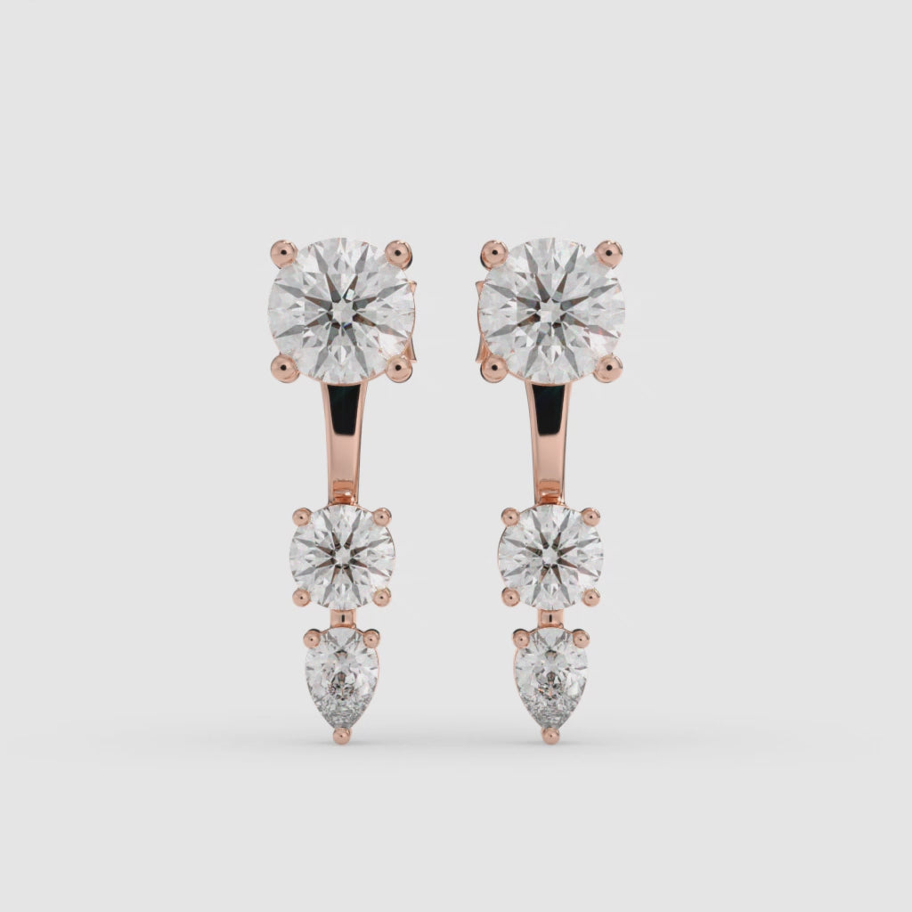 14K Rose Gold Round & Pear-Cut Dangling Diamond Earrings