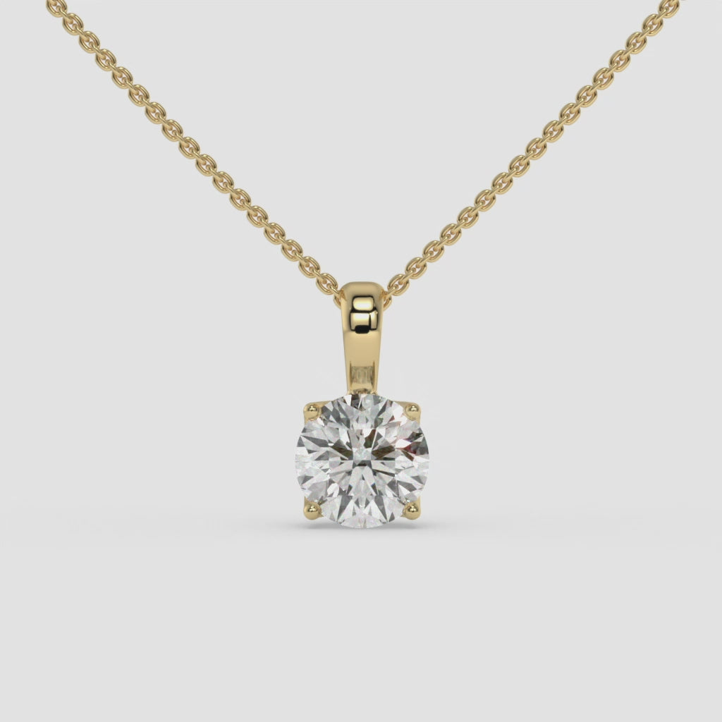 Solitaire Yellow Gold Diamond Pendant with 1.00 CT Round Diamond