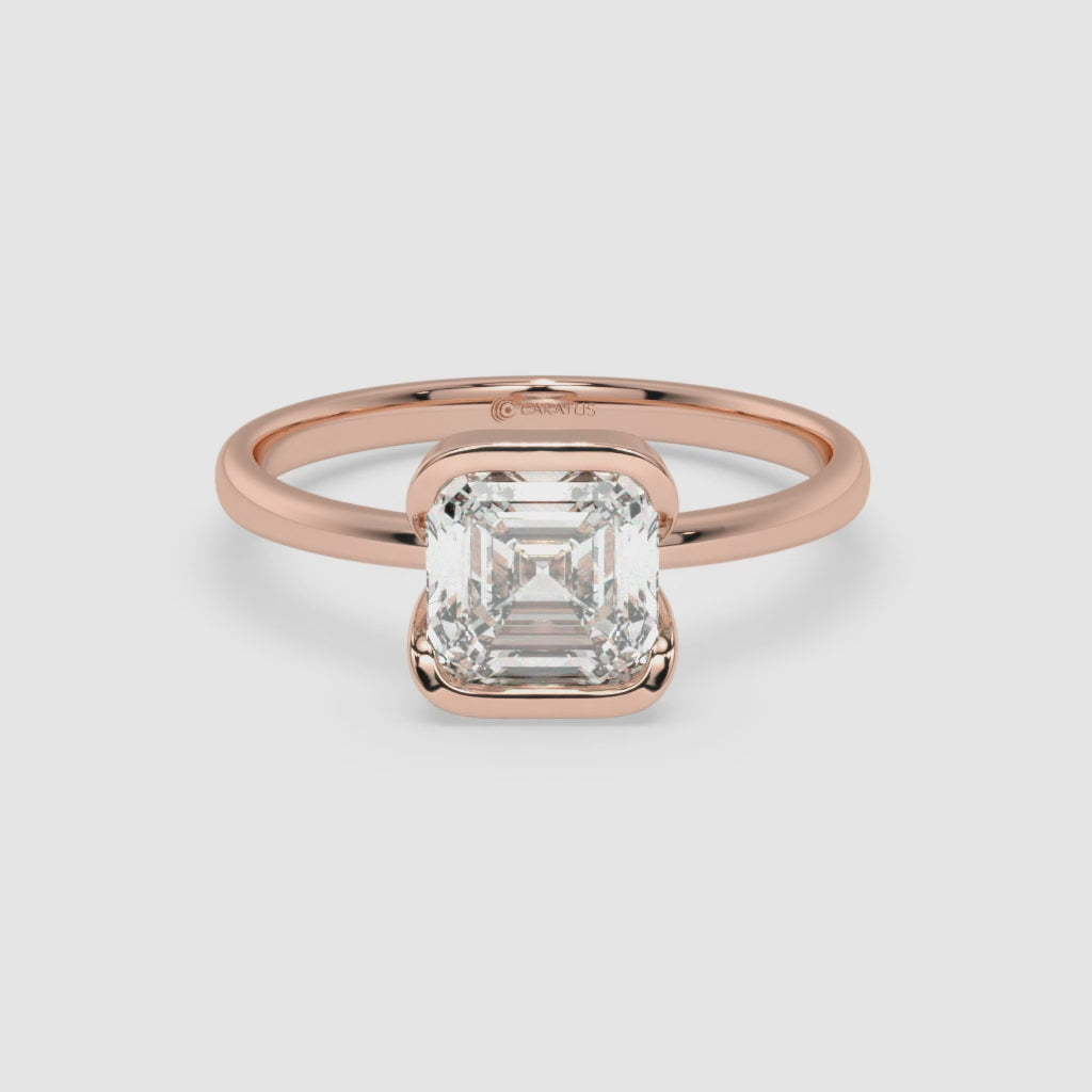Asscher-Cut Diamond Ring with Baguette Accents in 14K Rose Gold