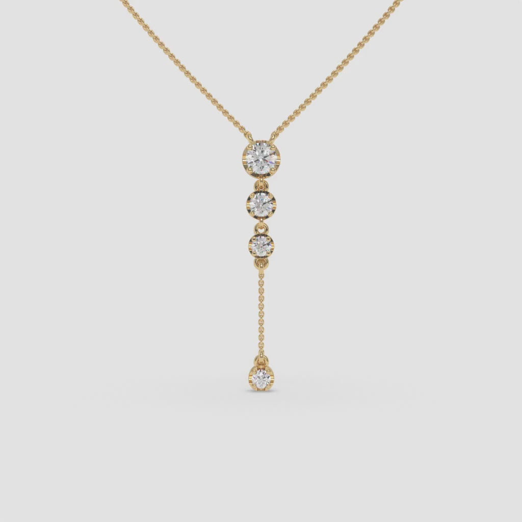 Yellow Gold Vertical Diamond Pendant with Halo Setting