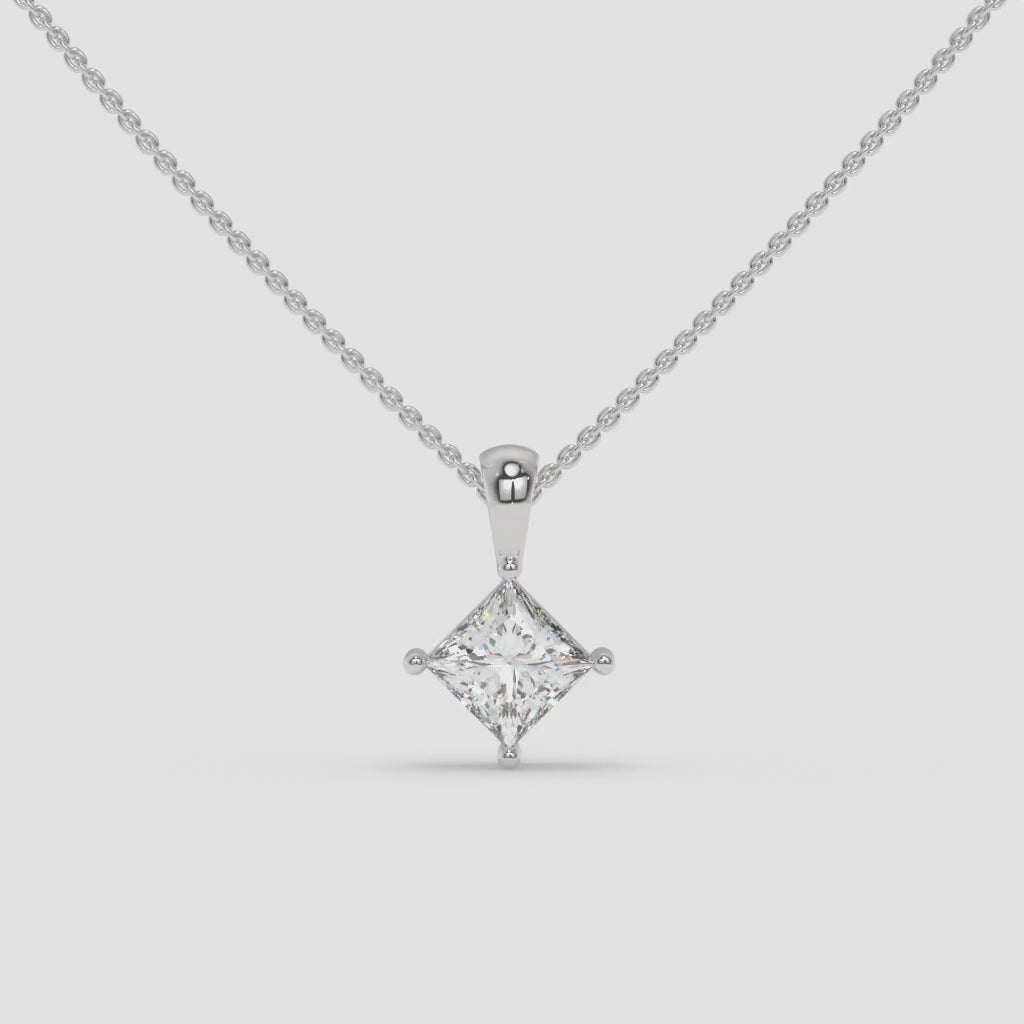 1.00 CT Princess-Cut Diamond White Gold Pendant with Minimalist Design