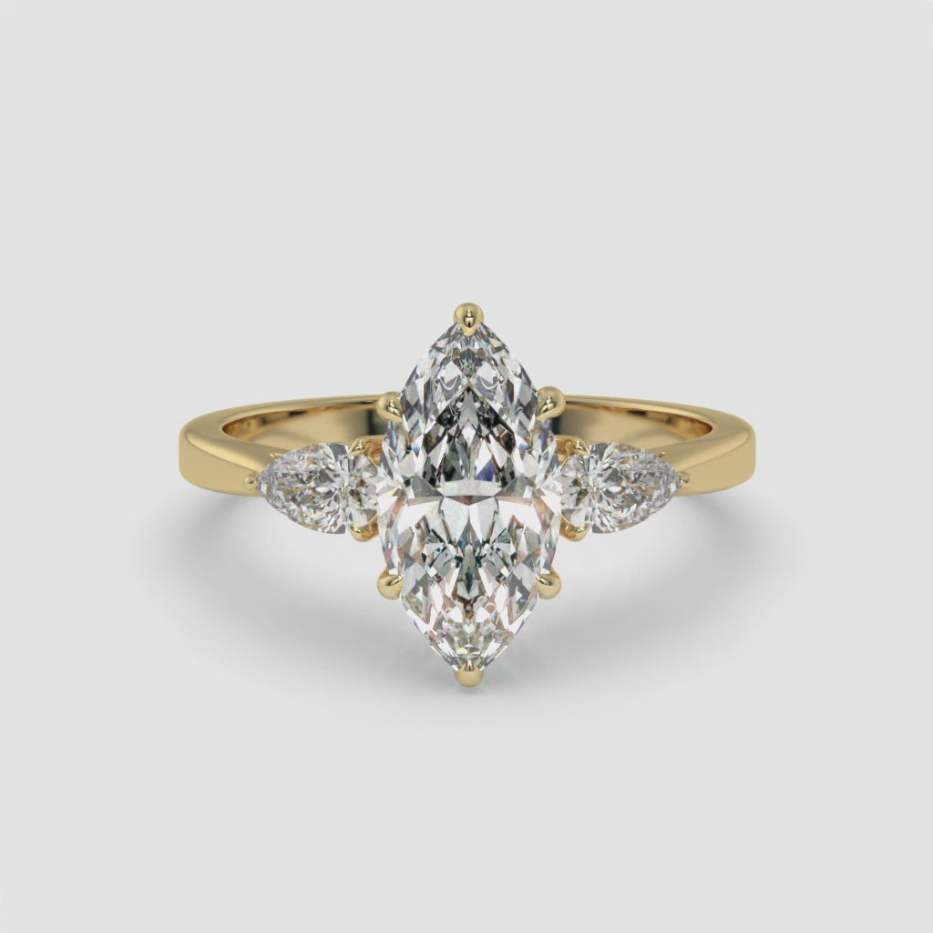 1.50 CT Marquise and Pear-Shaped Diamond Yellow Gold Ring